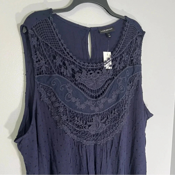 Navy Blue Crochet Plus Size Top 28 Embossed Blouse Lane Bryant NEW Twee Coquette - Picture 3 of 8